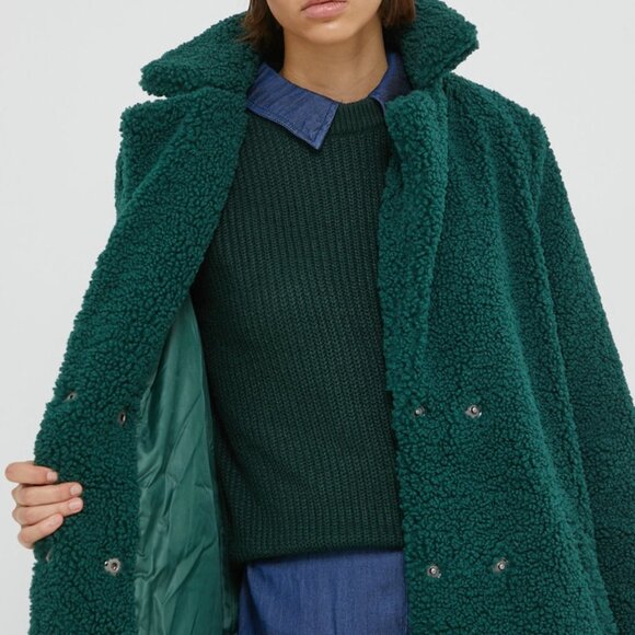 Noisy May Teddy Sherpa Fluffy Coat Emerald Green Soia Kyo - Picture 4 of 13